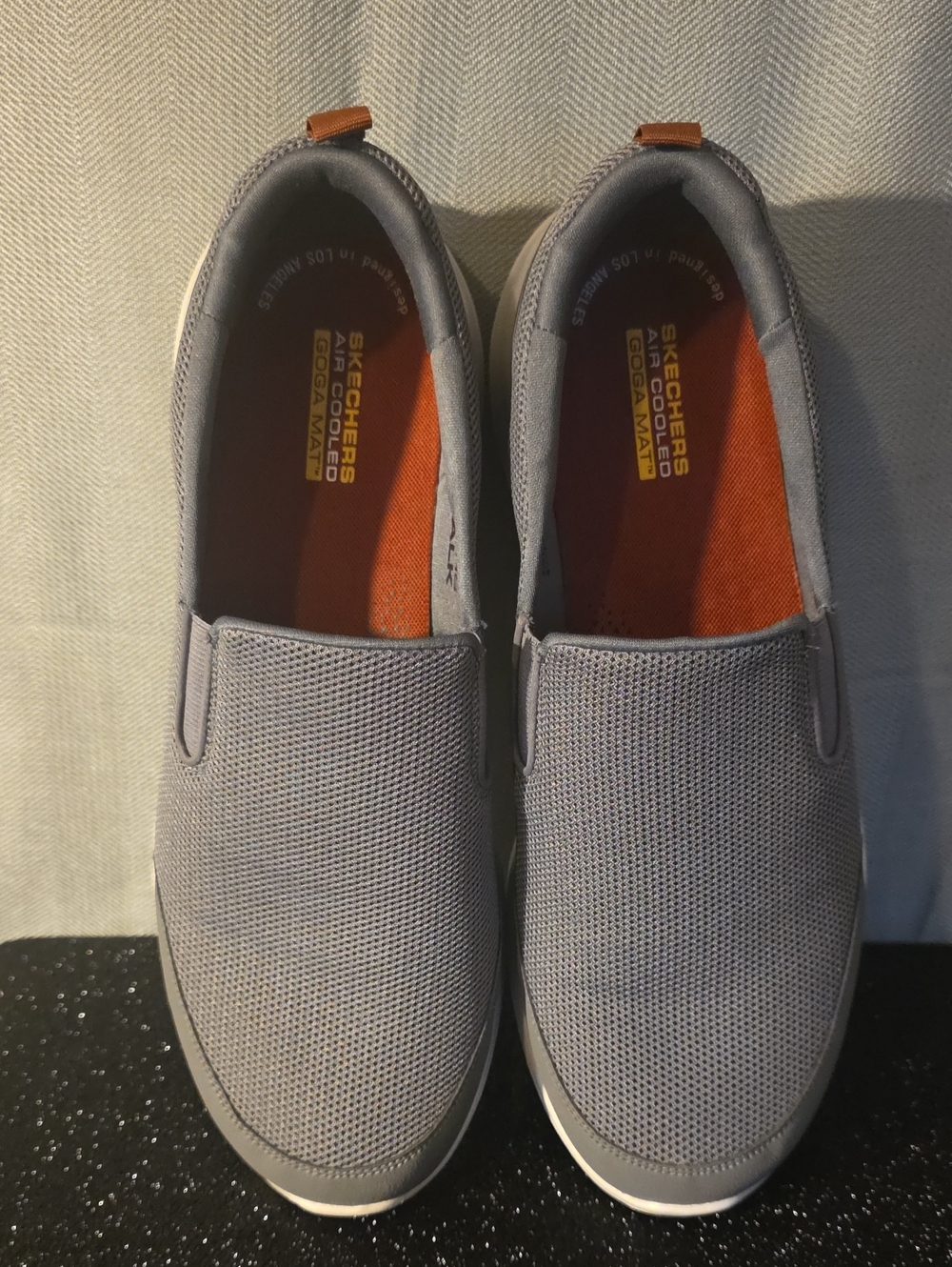Skechers Men’s Light Gray Slip-On Mesh Loafers with Orange Insole